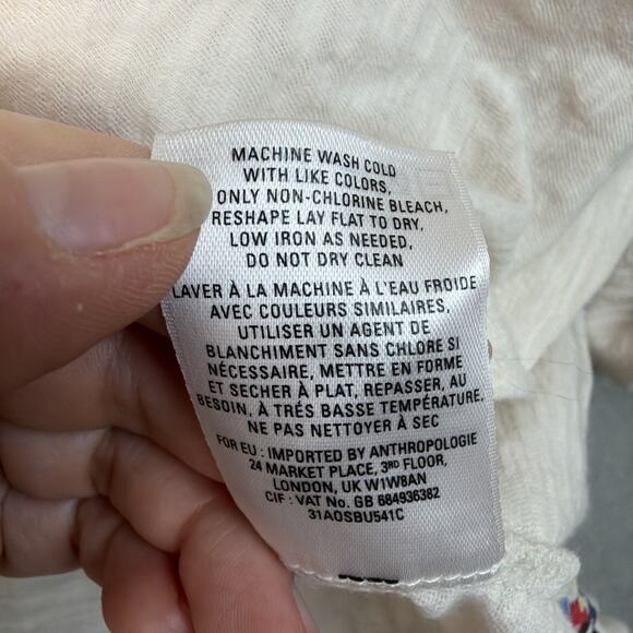 Anthropologie Postmark Henley Women’s Lg Cream Bohemian Floral Ruffle Cottage - Picture 6 of 8